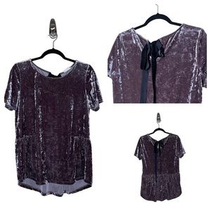Anthropologie Pleione Purple Crushed Velvet Back Tie T- Shirt